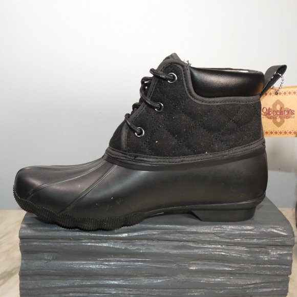 NiB Skechers Pond-Lil Puddles-Mid Quilted Lace Up Duck Boot 8 Black/Black - Picture 5 of 11